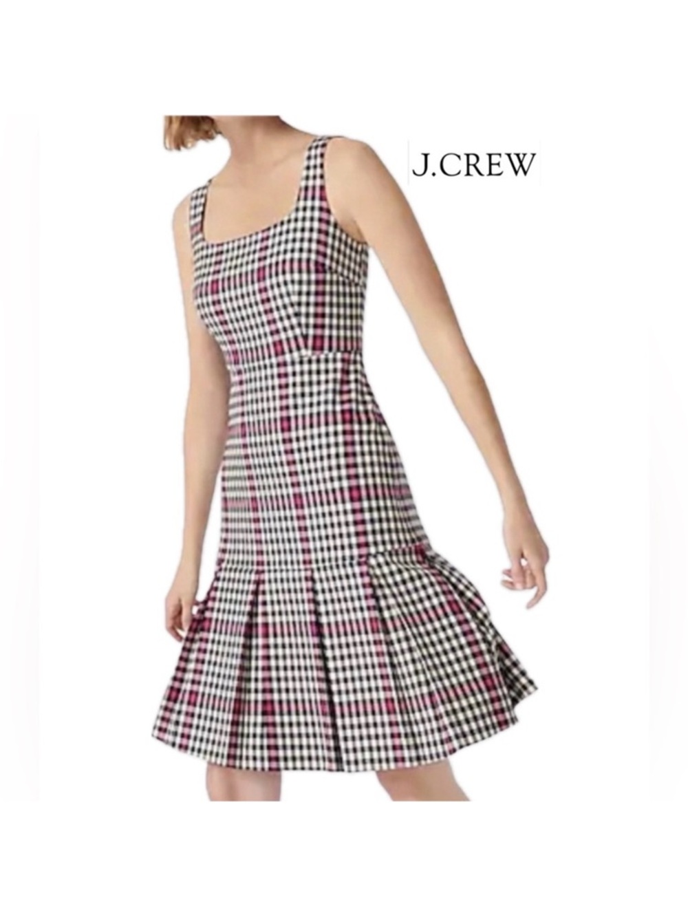 J. Crew Pink navy beige Gingham Midi Dress